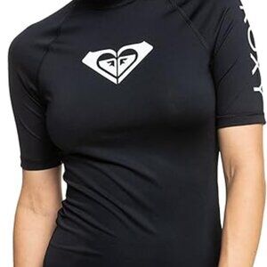 Roxy Girls XL Rash Guard Vest. Whole Hearted Black Short Sleeve Pullover T Shirt
